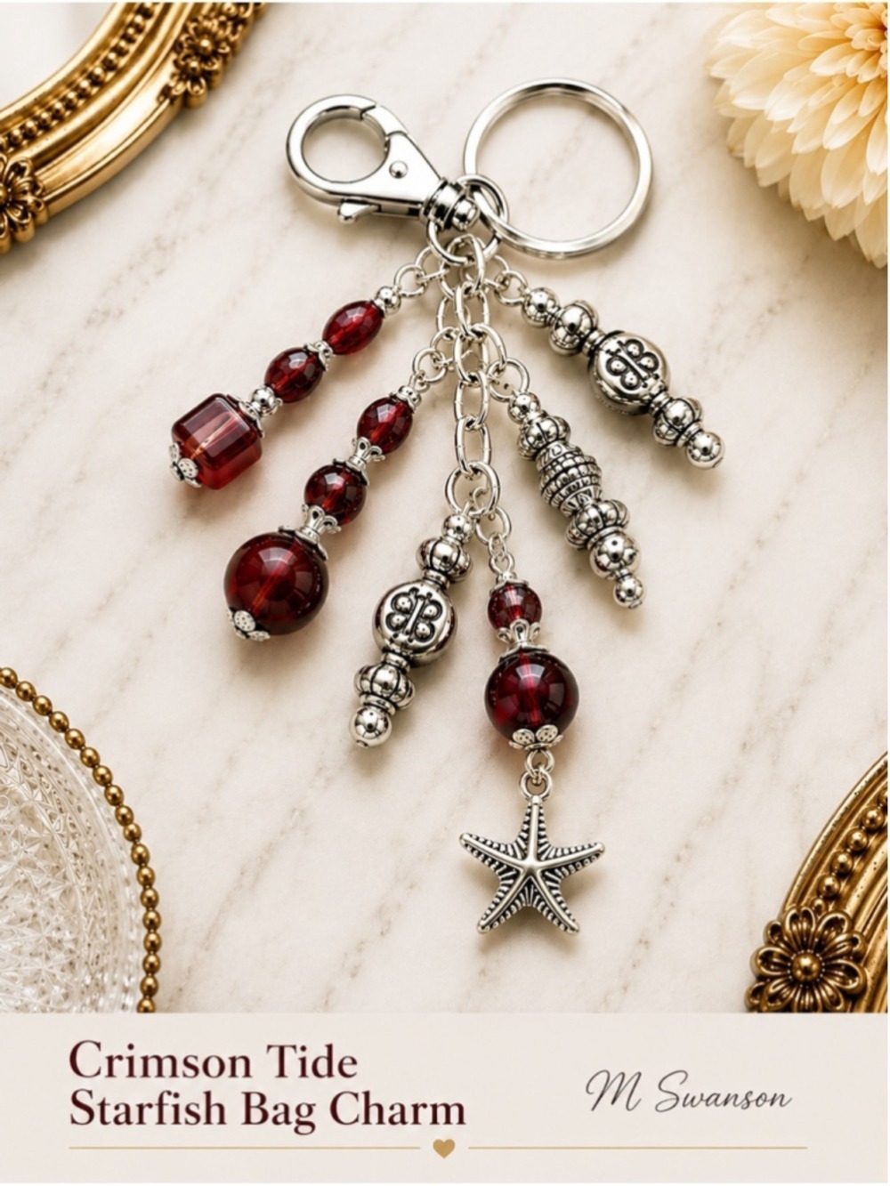 NEW One-of-a-Kind Crimson Tide Starfish Handmade Bag Charm Keychain (#15)